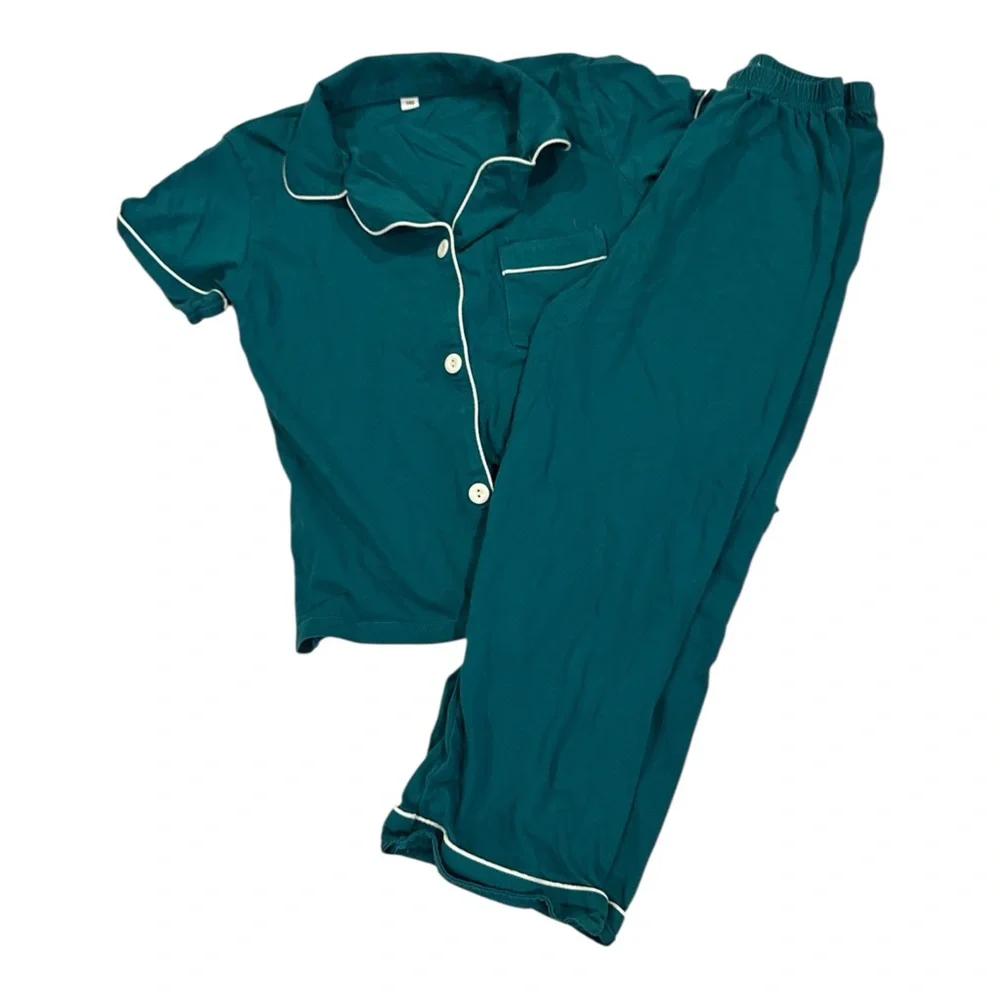 Kids Teal Pajama‎ Set with White Trim